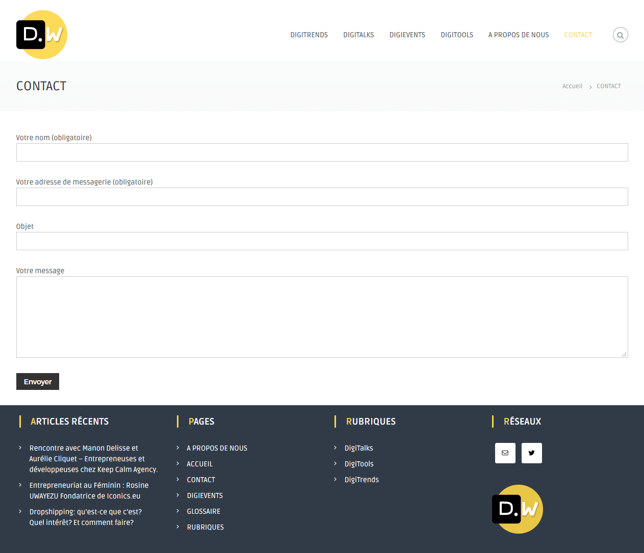 Screenshot digiwave page contact